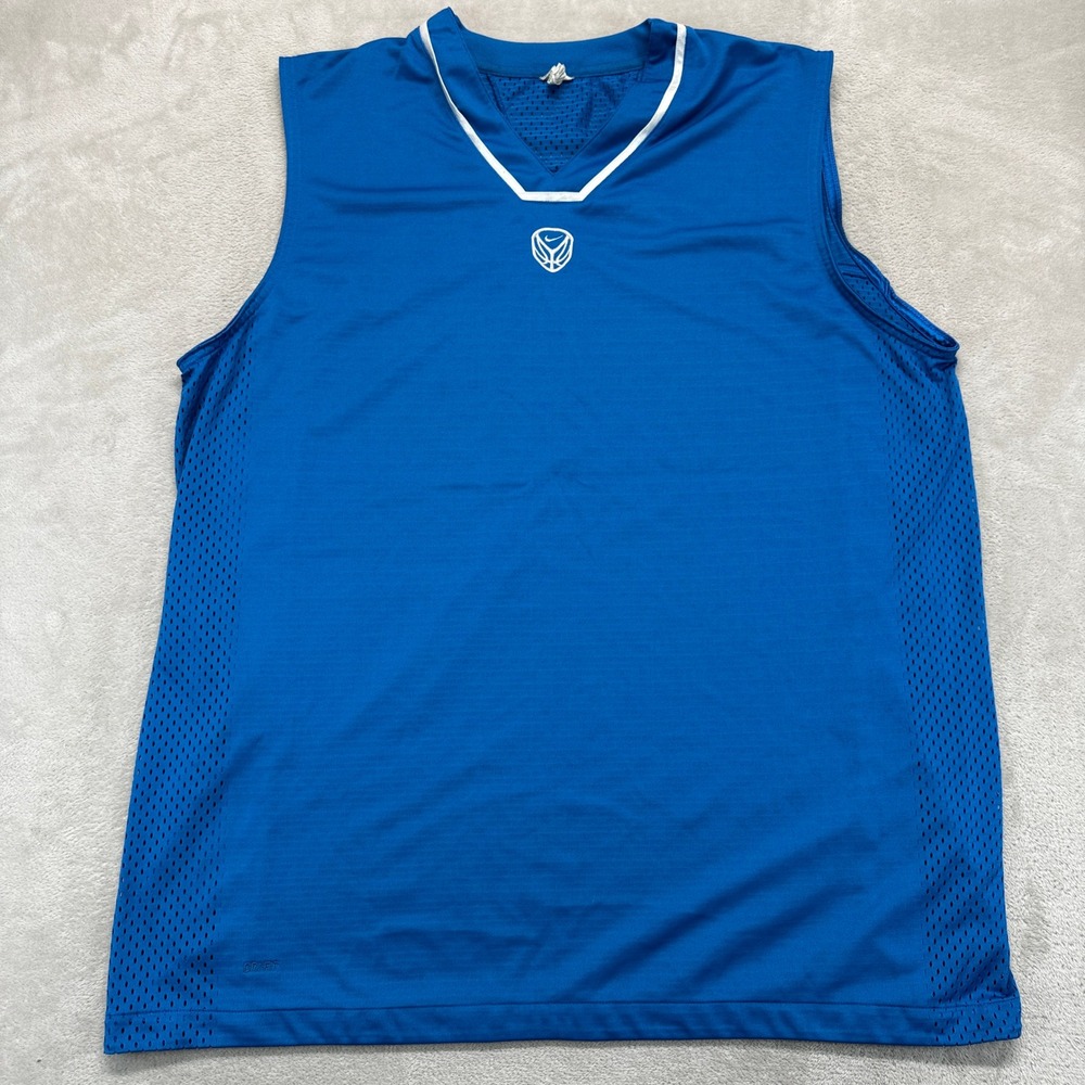 VTG Nike Tank Top Mens XXL Blue Dri-Fit Basketball V-Neck Sleeveless Mesh Y2K